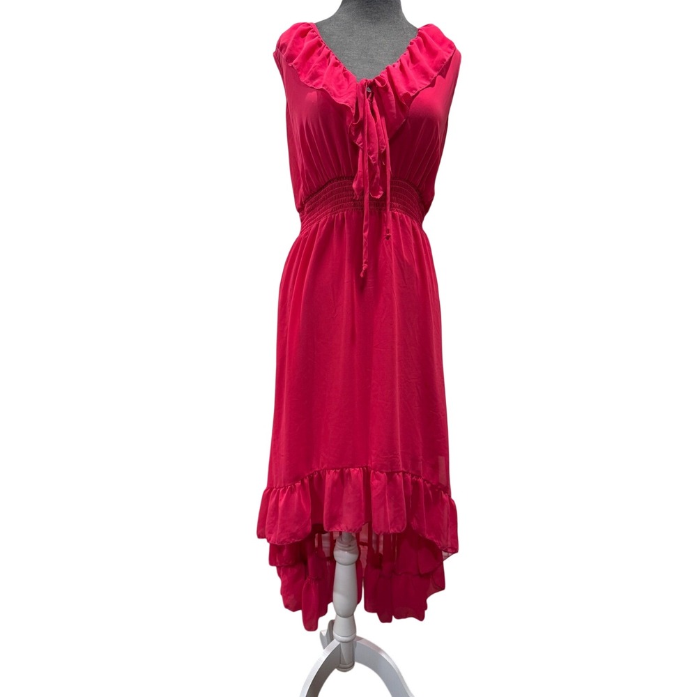 Ashley Stewart Pink Ruffle High Low Midi Dress Womens Plus Size 14/16 Sleeveless